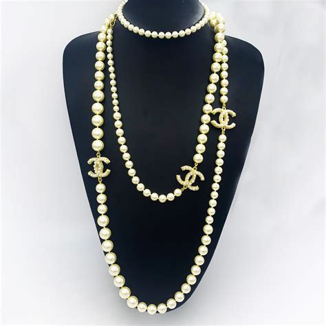 chanel long pearl necklace necklaces|chanel pearl necklace etsy.